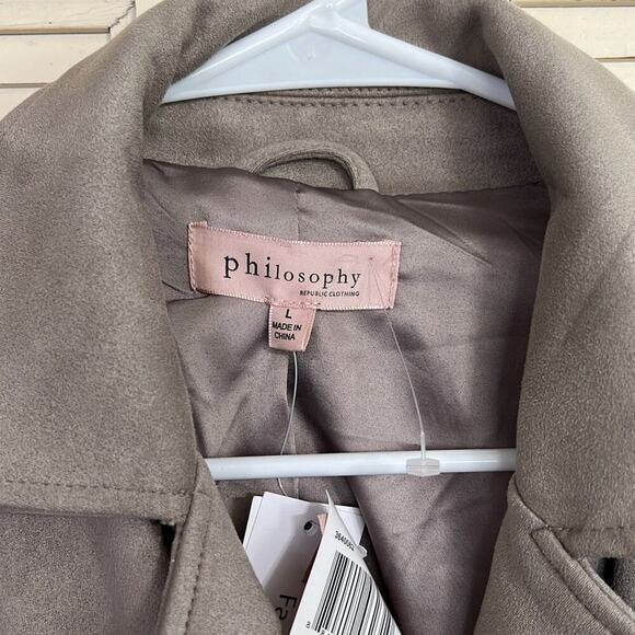 NWT Philosophy size large beige faux suede bomber jacket - Picture 2 of 4